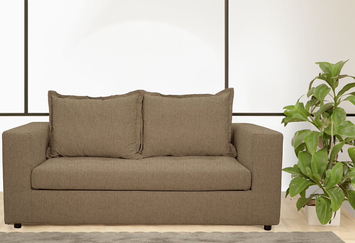 Απεικονίζεται ο καναπές τοποθετημένος σε ένα σαλόνι, ενώ δίπλα του υπάρχει ένα φυτό.